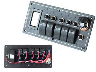Switch panel ALU,ON-OFFx5, 1xZ, BA 3x5A 2x10A 1x15A IP68
