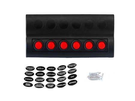 Switch 12/24V IP68 ON-OFFx6, 6xB 3x5A 2x10A 1x15A, LED IP68
