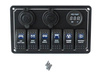 Przełącznik 12/24V ON-OFFx6, 1xZ, 2xUSB 3.1A , 1 LED volt, 3xB 15A IP68 Niebieski