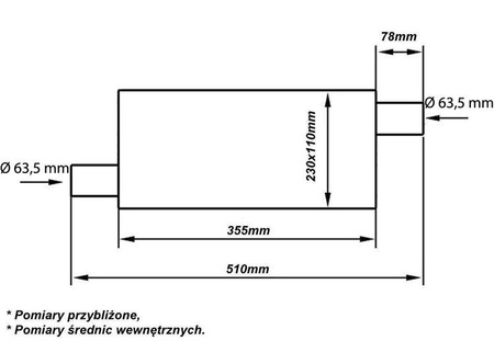 Tłumik Środkowy 63,5mmTurboWorks LT 409SS 355mm