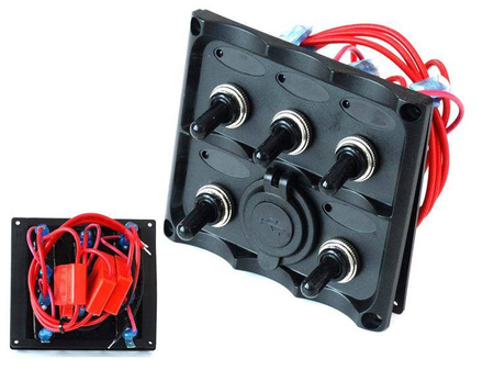 Panel przełączników 12V SPST/ON-OFFx5, 2xUSB, 3B 15A IP68
